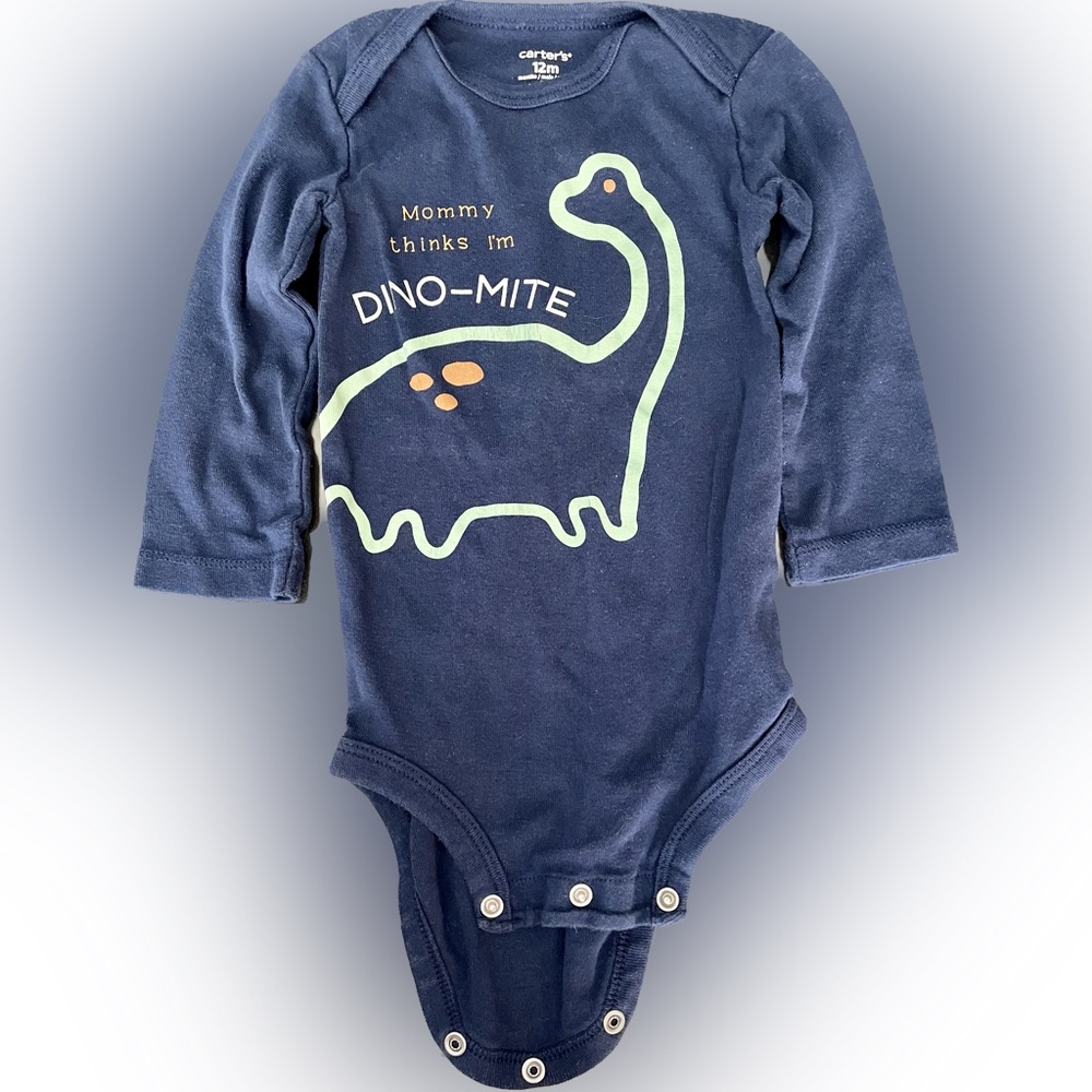 Carters 12 month dinosaur onesie navy blue